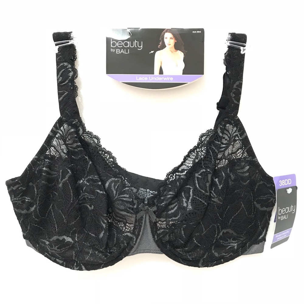 Bali Bra New Black Lace Underwire 40D 42DD 38DD Wired